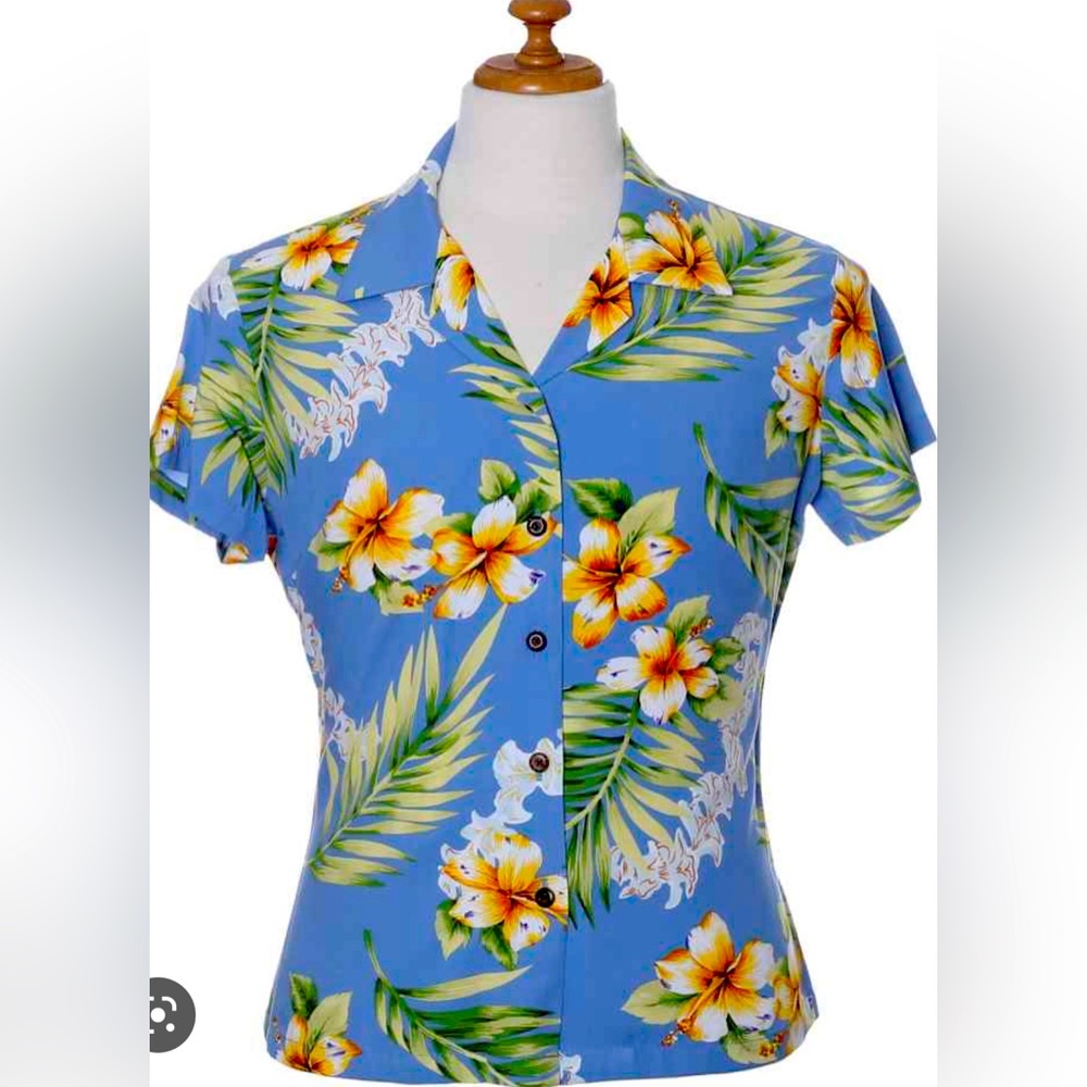Two Palms Hibiscus Trend Blue Hawaiian Shirt - Size: Medium ☀️